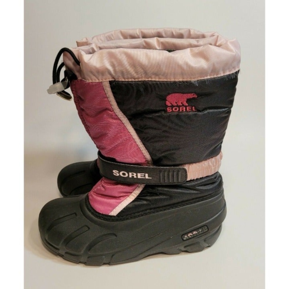 Sorel Snow Boots Insulated Winter Girls Black Pink  Size 4